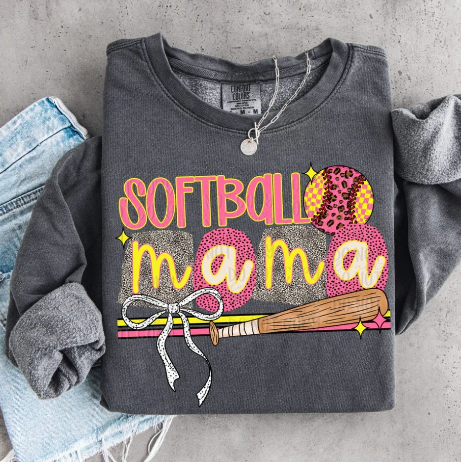 Softball Leopard Block Letters With Dotted Bows