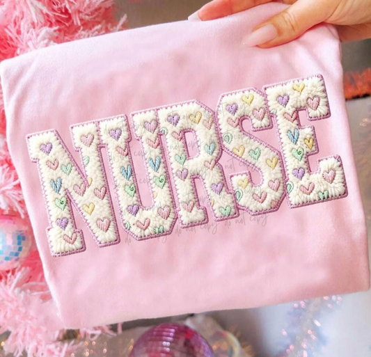 Nurse Pastel Hearts Faux Chenille