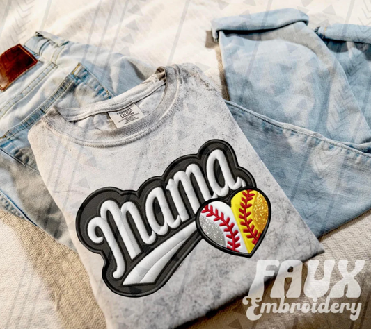 Baseball Softball Mama Faux Embroidery