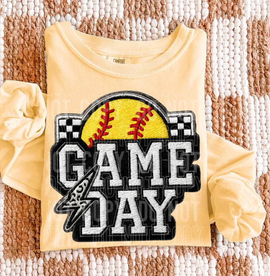 Softball Game Day Checker Faux Embroidery