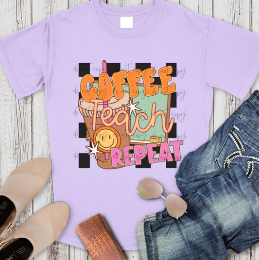 Coffee Teach Repeat Retro Checkered