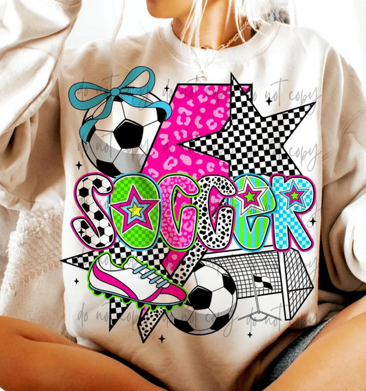Soccer Neon Leopard Bolt Collage