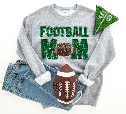 Football Mom Green Faux Embroidery Sequins