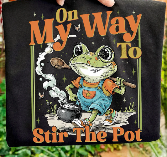 On My Way To Stir The Pot Green Framed Frog