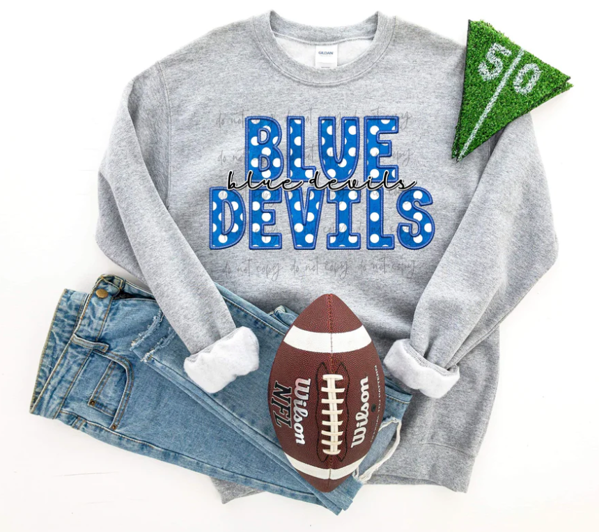 Blue Devils Polka Dot Stacked Faux Embroidery