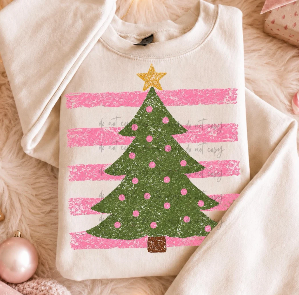 Distressed Pink Stripes Christmas Tree